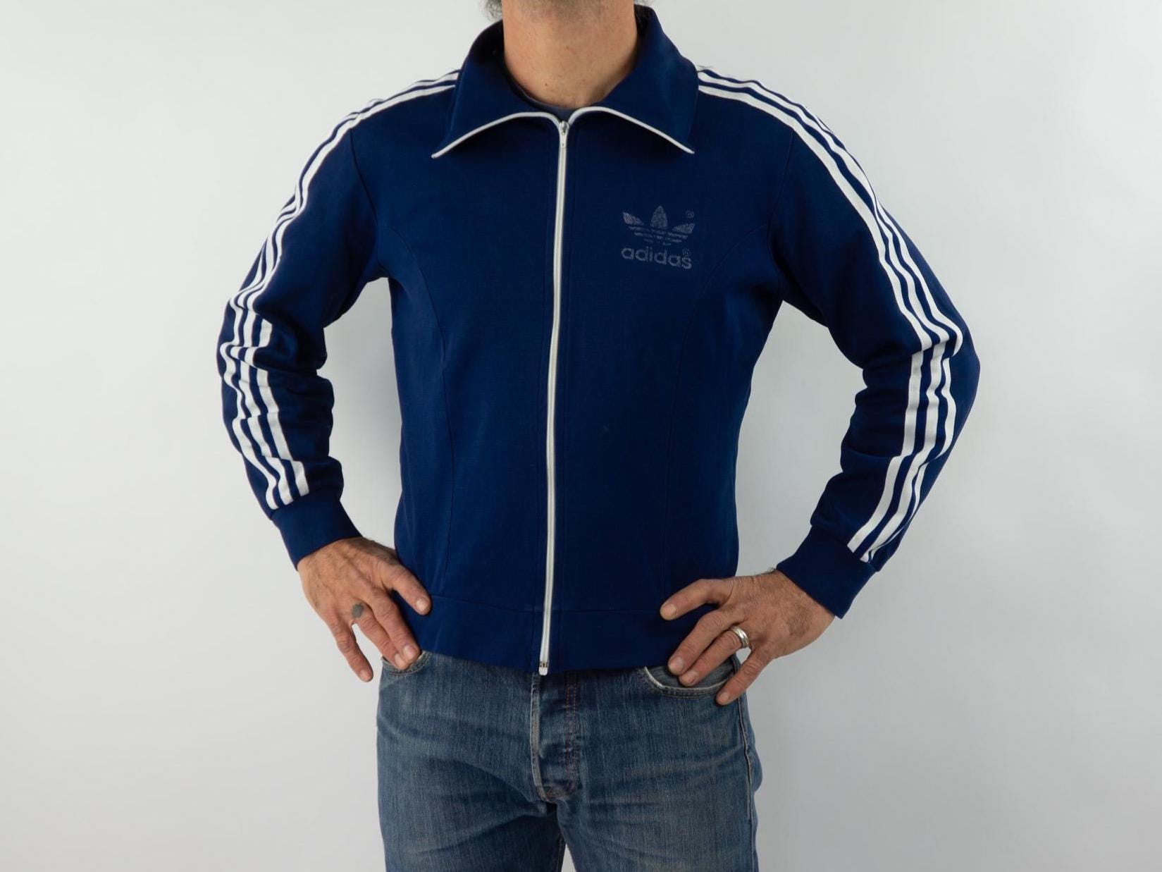 70s vintage adidas track jacket 5号 Adidas 70s Vintage Men Zip Track Top Jacket Blue Navy White