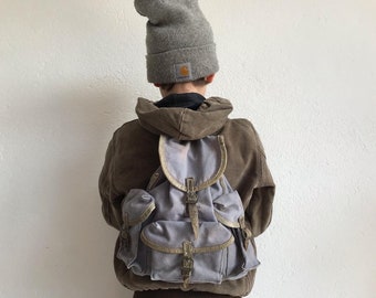 Alpina | Vintage Mountain Backpack | 1950s | Hiking Rucksack in Canvas/Leather | Grey Backpack | Kids Backpack | Made in France | Small Size