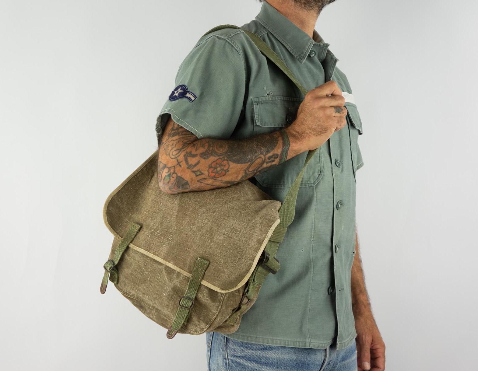 Vintage Military Bag | 1950s | French Army Haversack | Khaki