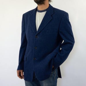 Yves Saint Laurent Vintage Men&#39;s Blazer 1980s | Blue/Gray Wool Suit Jacket | Elegant Sport Coat | Made in France | Size M