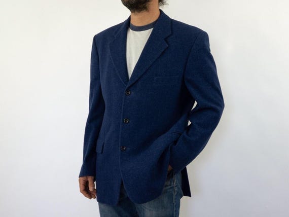 Yves Saint Laurent Vintage Men's Blazer 1980s | Blue/gray Wool