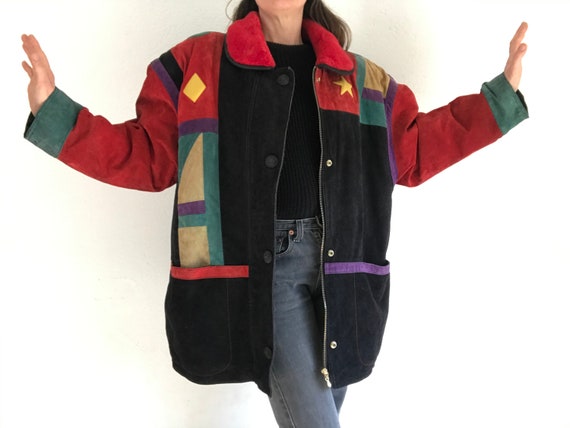 Vintage Patchwork Leather Jacket | 1980s | Colorb… - image 2