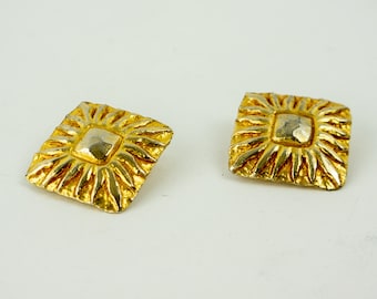 Boucles D'oreilles Clips Vintage Dorées Signées JEAN PATOU PARIS - En Métal Plaqué Or, Parfait état