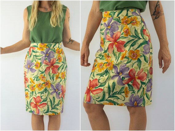 Floral pencil skirt 80s deals