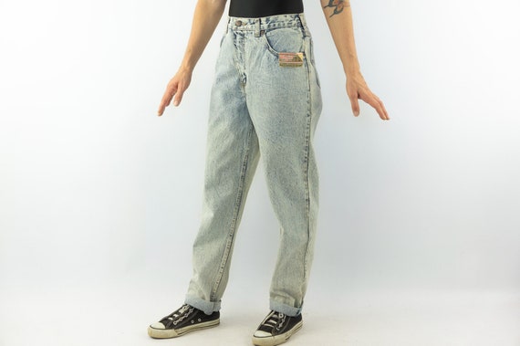 Vintage Acid Wash Jeans 1980s | High Waisted Tapered Denim Pants