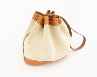 Hermes Market Vintage Shoulder Bag 1980s Beige Canvas and