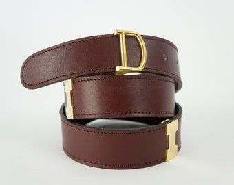 Must de Cartier | Ceinture en Cuir Vintage | 1980s | Bordeaux / Boucle en Métal Doré | Ceinture Classique | Made in France | Taille 56-64