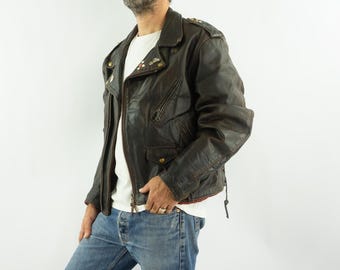Vintage 1980's Size XL Schott Perfecto Black Motorcycle MC Leather