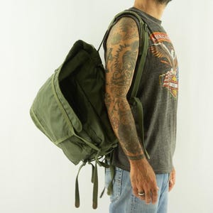 Vintage Military Backpack 1980s | F1 Model French Army | Khaki Cotton & Waterproof Canvas | Compact Rucksack | Made in France
