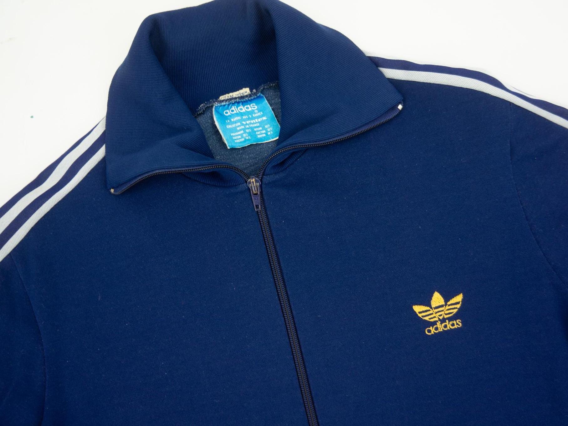 Adidas Ventex Vintage Track Jacket 1970s | Navy Blue Striped White