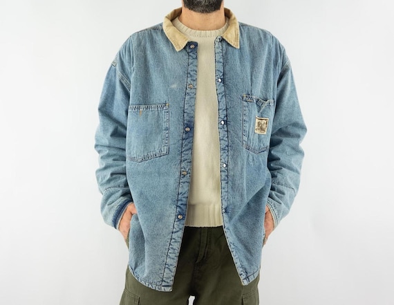 Jaqueta jeans Lee Vintage Sherpa anos 80 Casaco jeans oversized