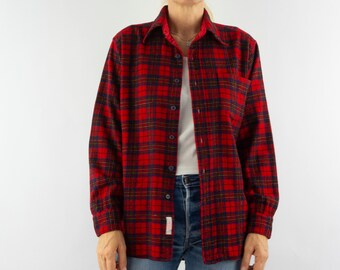 Pendleton Vintage Flannel Shirt 1990s | Red Tartan Plaid Wool | Country Traditionals Winter | USA | S/M