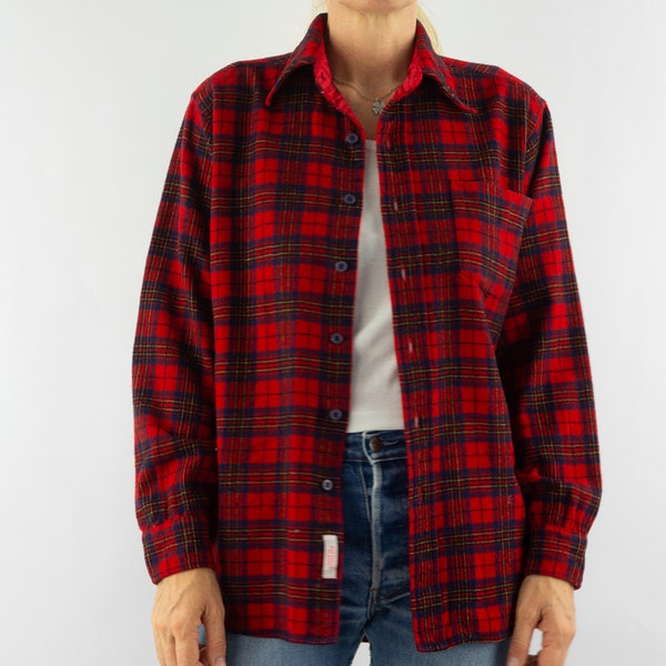 Pendel | Flanellhemd | 1990er Jahre | Landhaus Traditionellen | Rot Tartan Kariertes Hemd | 100% Wolle | Kariertes Muster | Hergestellt in den USA | Grösse S/M