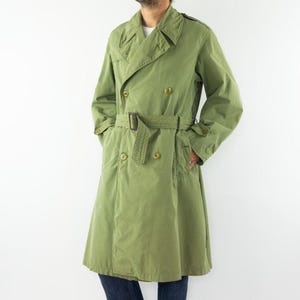 Vintage Military Trench Coat 1960s | French Army Gabardine | Khaki