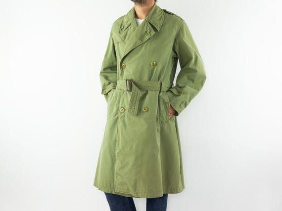 Vintage Military Trench Coat 1960s | French Army Gabardine | Khaki