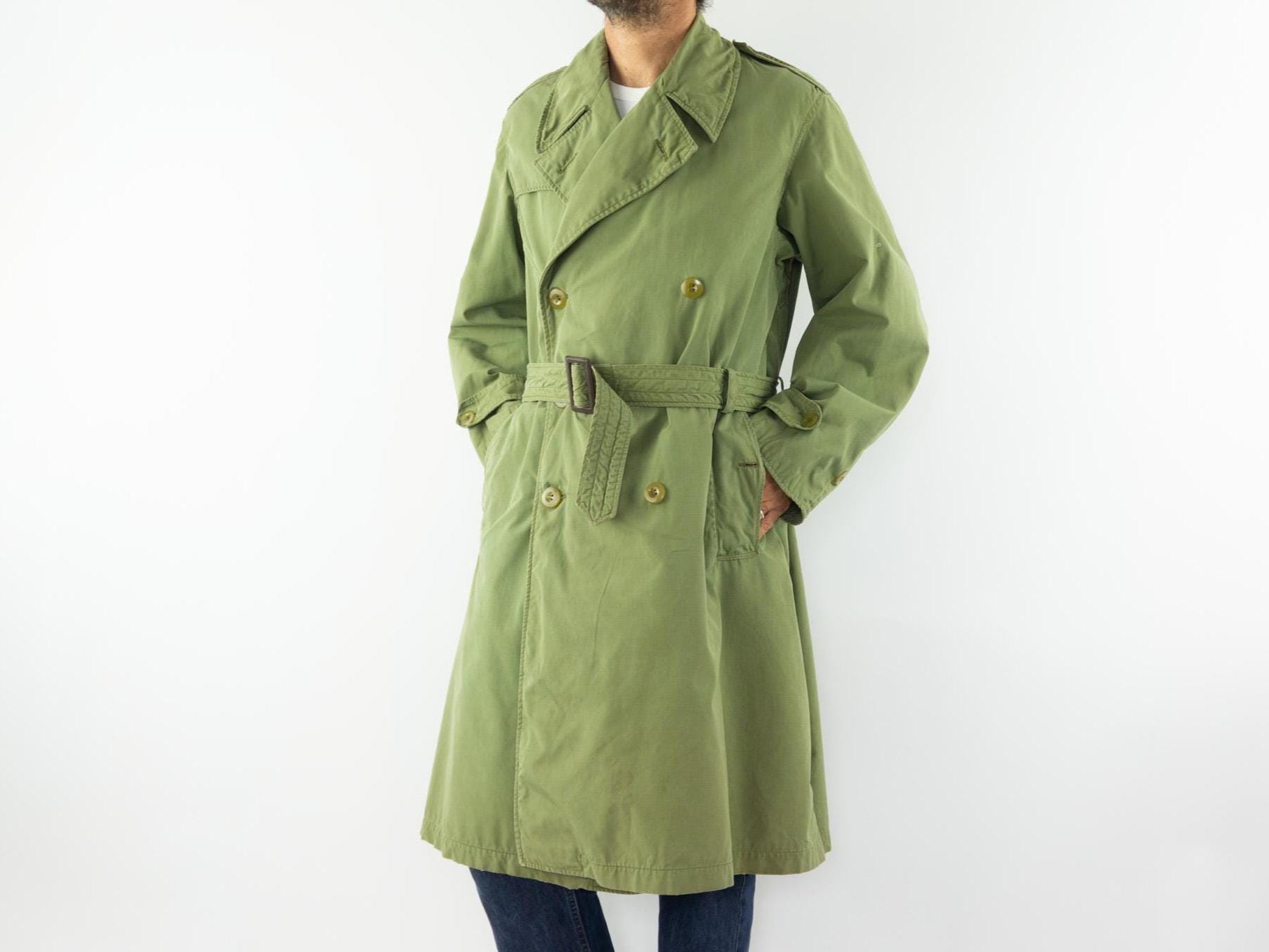Vintage Military Trench Coat 1960s | French Army Gabardine | Khaki
