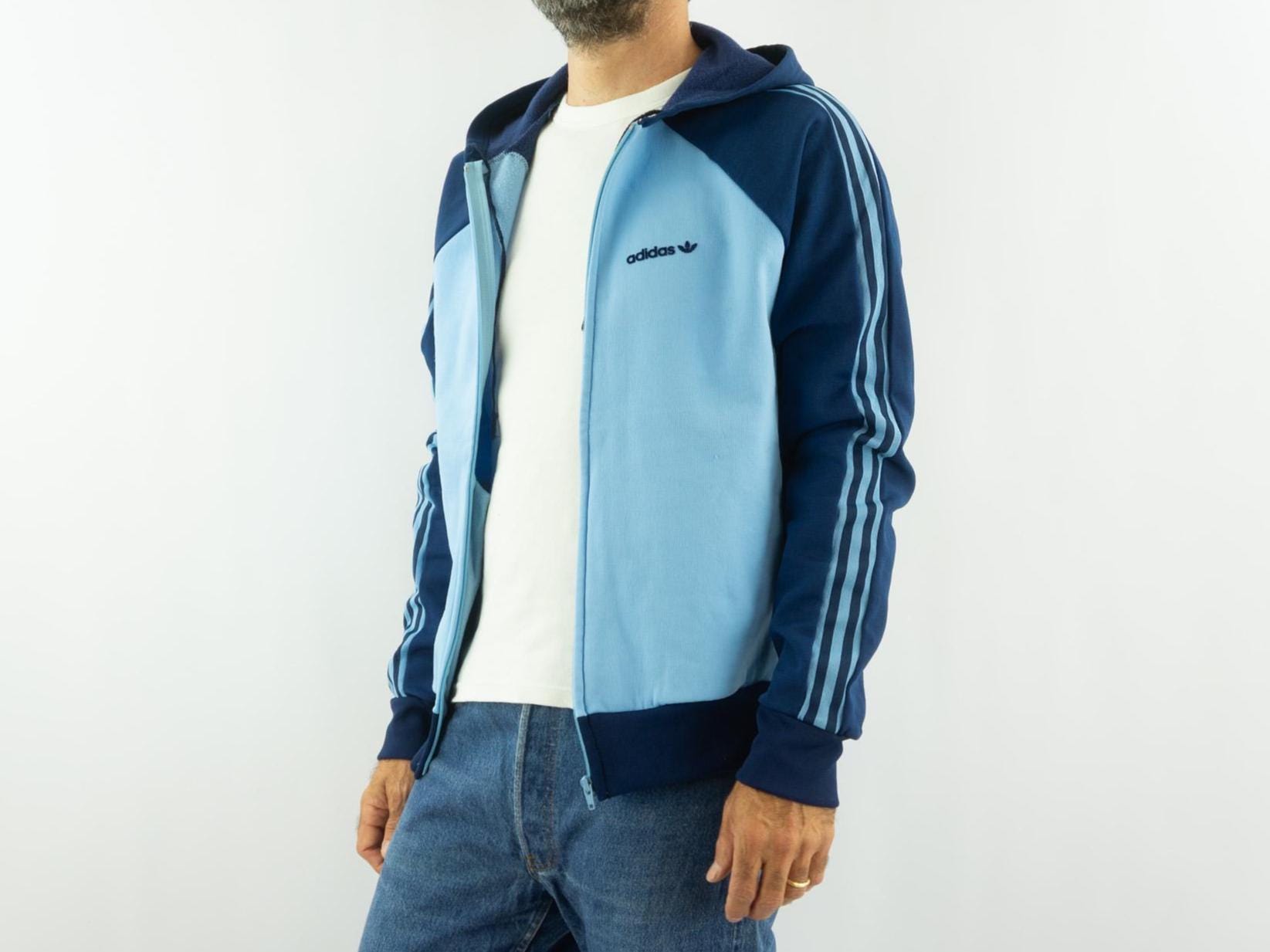 Vintage Adidas Track Jacket 1980s | Blue Hooded, Ventex | Trefoil