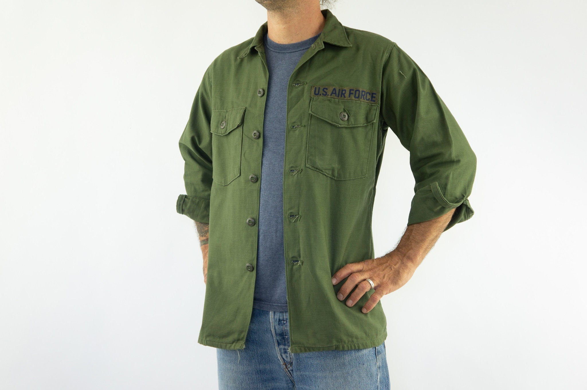 Vintage OG 107 Shirt U.S. Army 1970s Military Shirt Utility Shirt