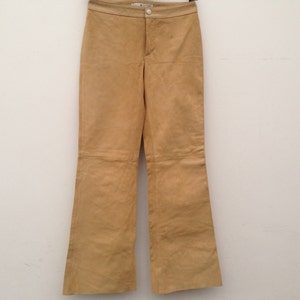 Tommy Hilfiger Vintage Leather Pants 1980s Boot Cut Pants Beige Suede Pants Flares Leather Pants Size S image 2