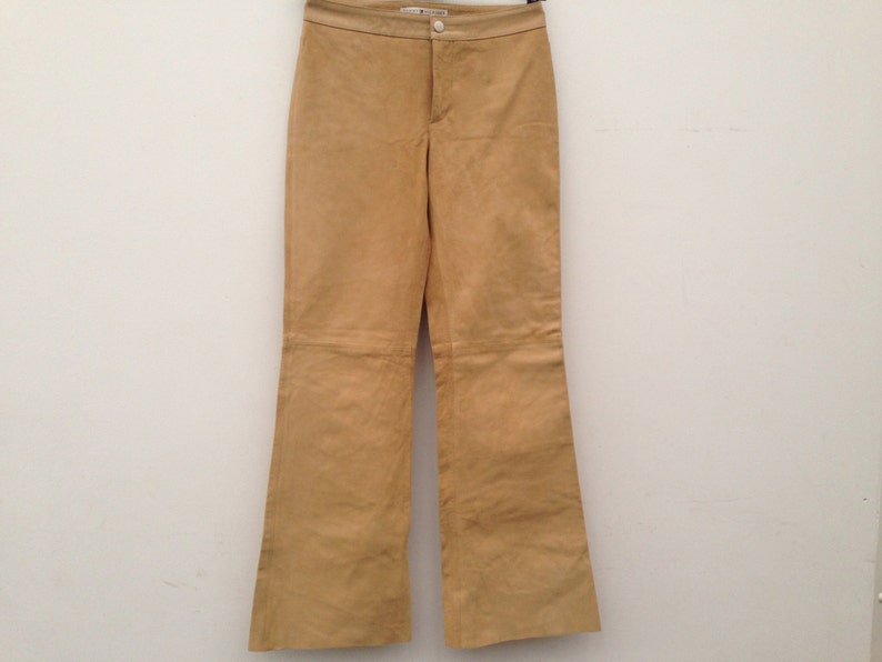 Tommy Hilfiger Vintage Leather Pants 1980s Boot Cut Pants Beige Suede Pants Flares Leather Pants Size S image 2