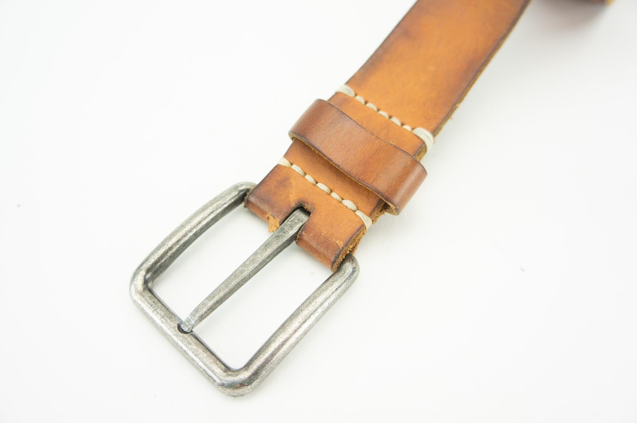 Vintage 1970 Rustic Tan suede Leather brass buckle classic western belt wide 70s Western Tan Tooled Leather Wide Waist Belt With Metal  main image 4