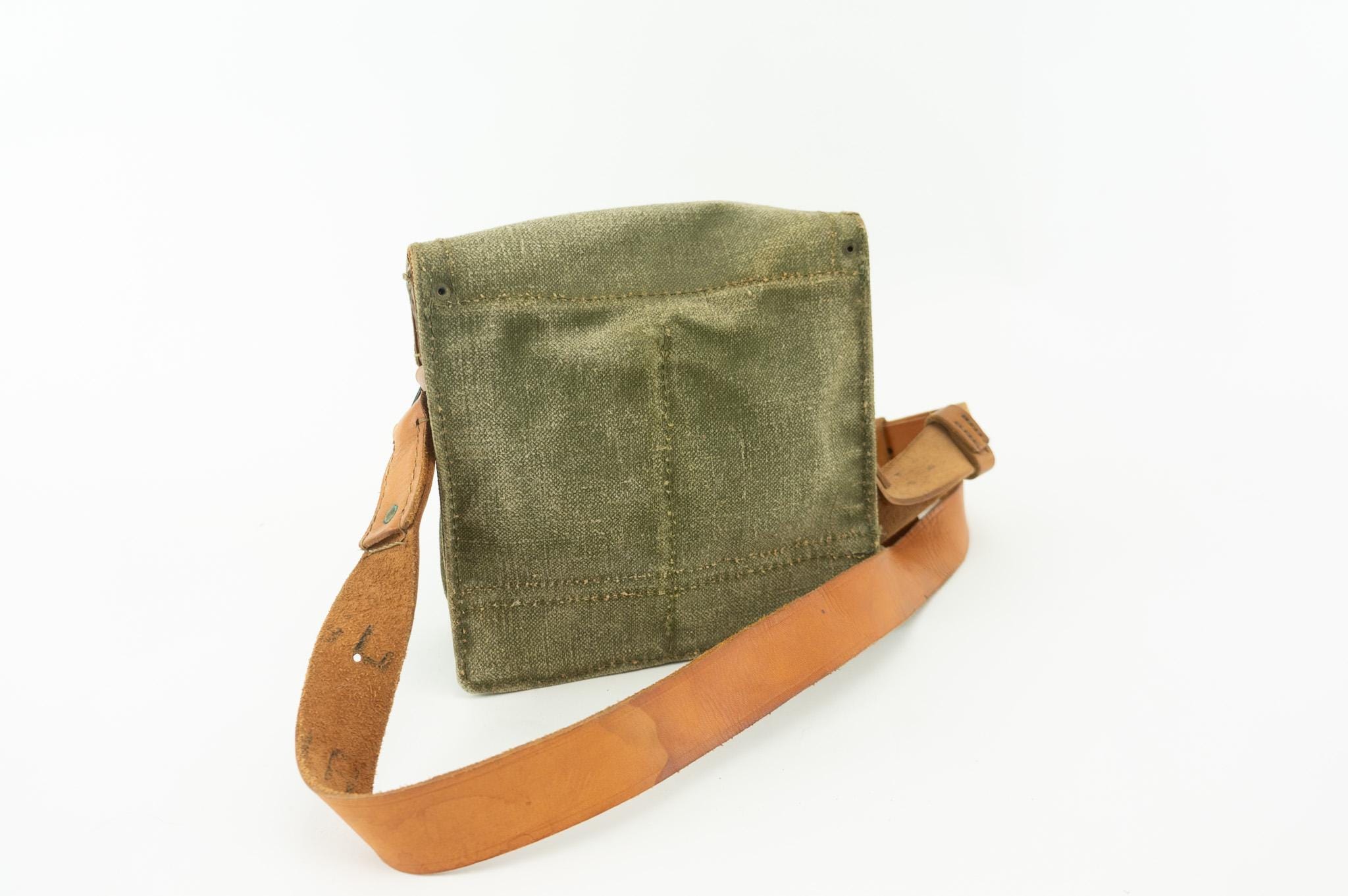Vintage French Army Musette Bag 1950s | Khaki Canvas & Leather