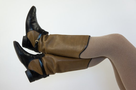 Pollini | Vintage Leather Boots |  1990s | Tan/Bl… - image 2