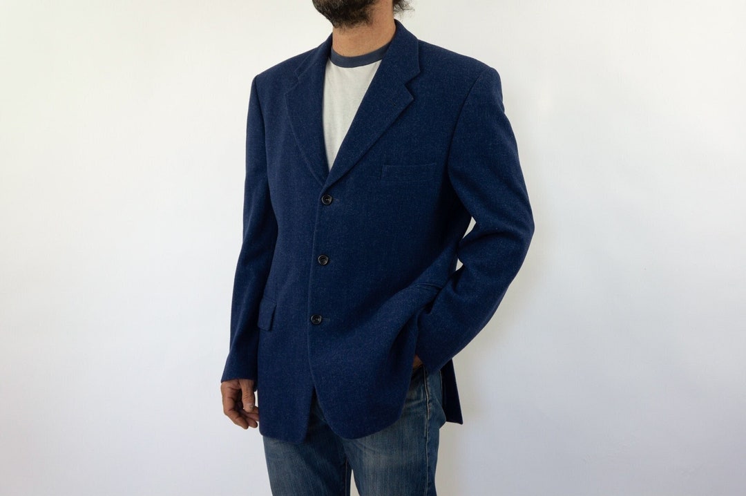 ジャケット Saint Laurent Dark Blue Wool Blazer Yves Saint Laurent YSL Blazer Suit Jacket Navy Blue Sport