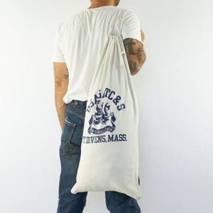 Vintage US Army Military Duffle Bag 1950s | White Cotton Laundry Bag | Blue Print Ft Devens Mass | Utility Army Sack | Made in USA