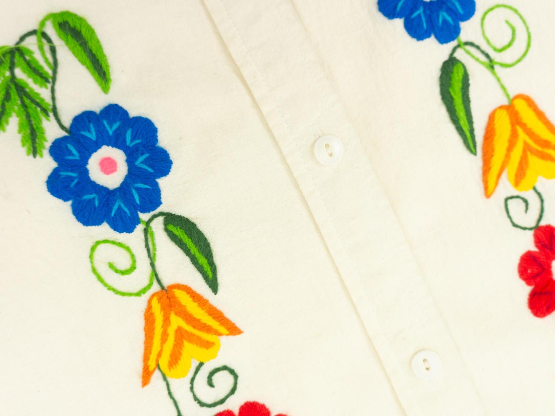 Vintage Embroidered Blouse 1970s | Cream Cotton Shirt Colorful Vintage Embroidered Blouse 1970s | Cream Cotton Shirt Colorful
