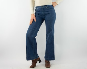 Vintage Schlaghose 1970er Jahre | Ausgestelltes Jeans | Indigoblauer Denim | Hippie Retro Hose | Frankreich | S