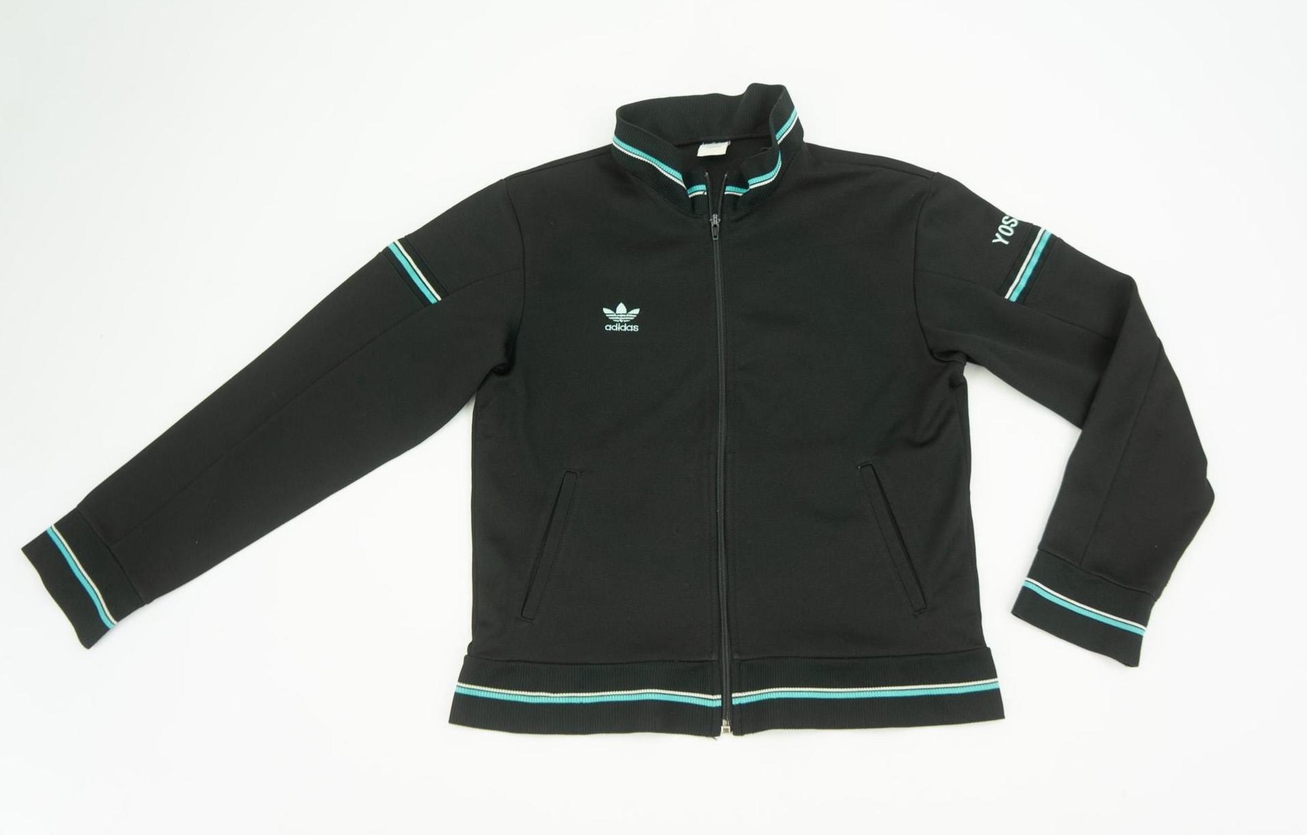 Vintage Adidas Track Jacket 1980s | Black, Turquoise Stripes 
