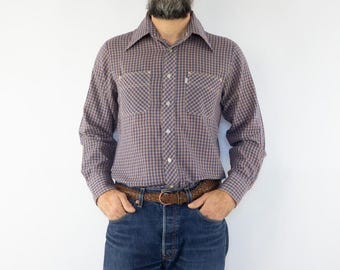 Vintage Levi's Plaid Shirt 1970s | Checkered, Long Sleeve | Levis Big E | Retro | M