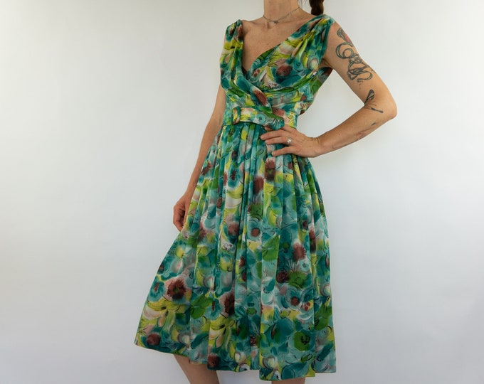 Vintage Pleated Floral Short Dress