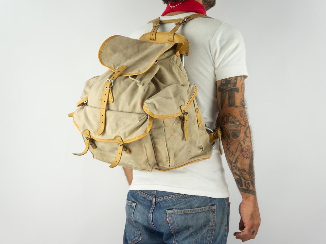 Vintage Lafuma Hiking Backpack 1960s | Beige Canvas Leather | Retro ...