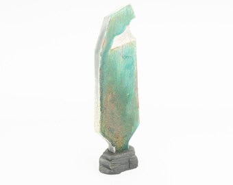 Vintage Abstract Sculpture 1980s | Contemporary Form Terracotta Sandstone | Brutalist Art Green Enamel | France