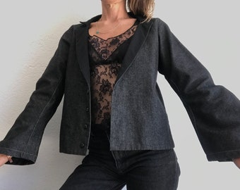 Vintage Yohji Yamamoto Denim Kimono Jacket 1990s | Flared Sleeves, Minimalist Style | Japan | M/L