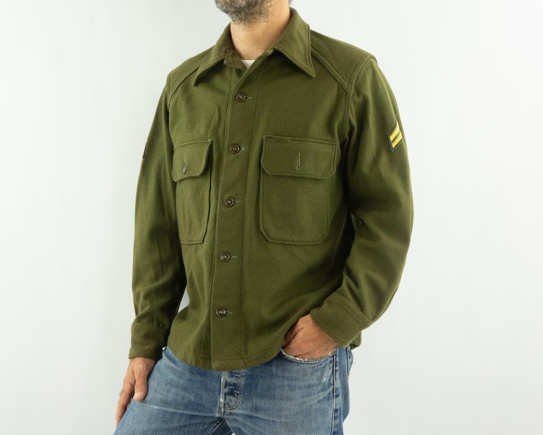 50s VINTAGE WOOL SHIRT ウールシャツ ボックス S 千鳥 50s VINTAGE
