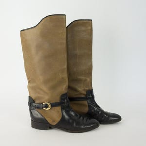 Vintage leren rijlaarzen Pollini jaren 90 | Bruine en zwarte retro paardensportstijl | Italië | US6 UK4