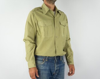 Vintage Military Shirt 1950s | French Army M47 Field Shirt | Khaki