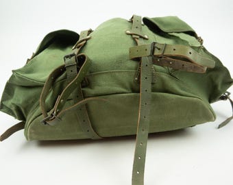 Vintage Lafuma Hiking Backpack 1960s | Khaki Canvas Leather