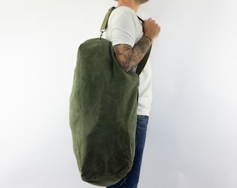 Sac Militaire Vintage | 1960s | Armée Française - Mod 45 | Sac à Paquetage | Paco | Toile Kaki | Sac Balluchon | Sac Matelot | Grande Taille