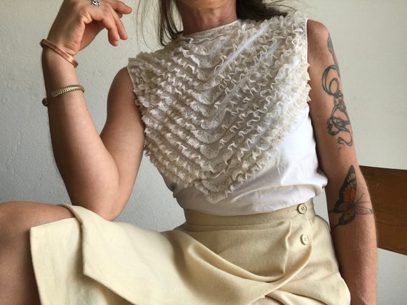 50s Ruffles Top | Vintage | 1950s | Blouse | White