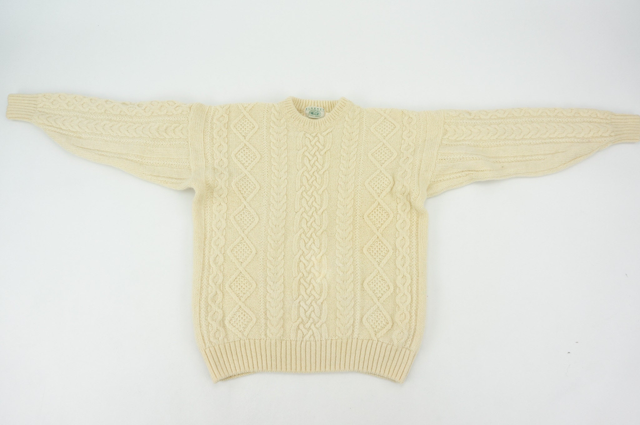 Vintage Aran Wool Fisherman Sweater 1980s | Irish Cable Knit 