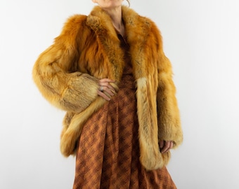 Vintage Fur Jacket 1980s | Light Brown Winter Coat | Chic Elegant Evening | France | M