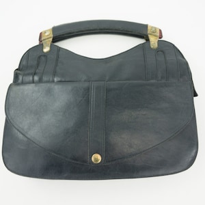 Bolso de cuero vintage / 1960/70s / Bolso retro / Negro / Asa superior / Bolso de hombro / Mod / Bolso plano clásico / Hecho en Francia / Tamaño mediano