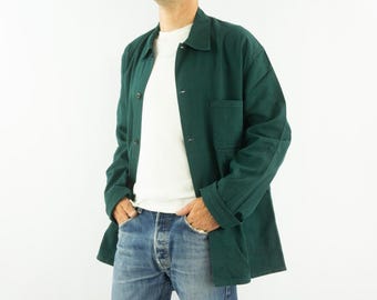 Vintage Work Jacket 1980s | Green Cotton | Classic Workwear | Made in Belgium | L/XL