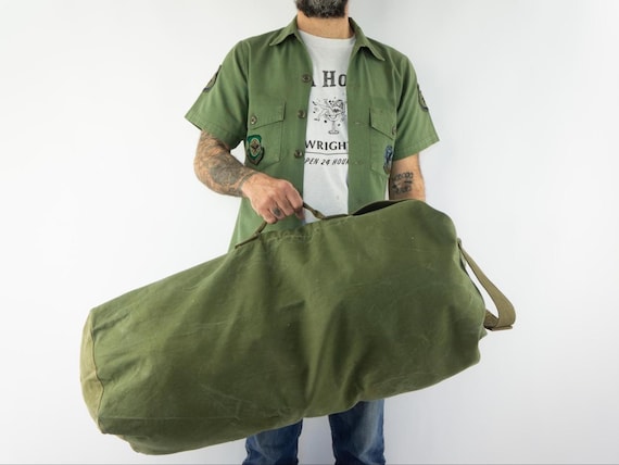 Vintage U.S. Army Military Bag 1940s | WWII Duffle | Large Khaki