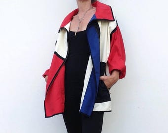 Vintage Color Block Jacket 1990s | Geometric Multicolor Mondrian Style Jacket | Thin Retro Summer Light Jacket | Made in France | Size S