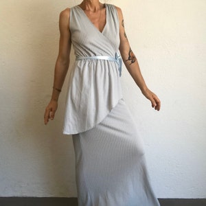 Vintage Evening Dress Maxi Dress 1980s Striped Infinity Dress Light Blue/White Ruffle Dress Made in France Size S image 4